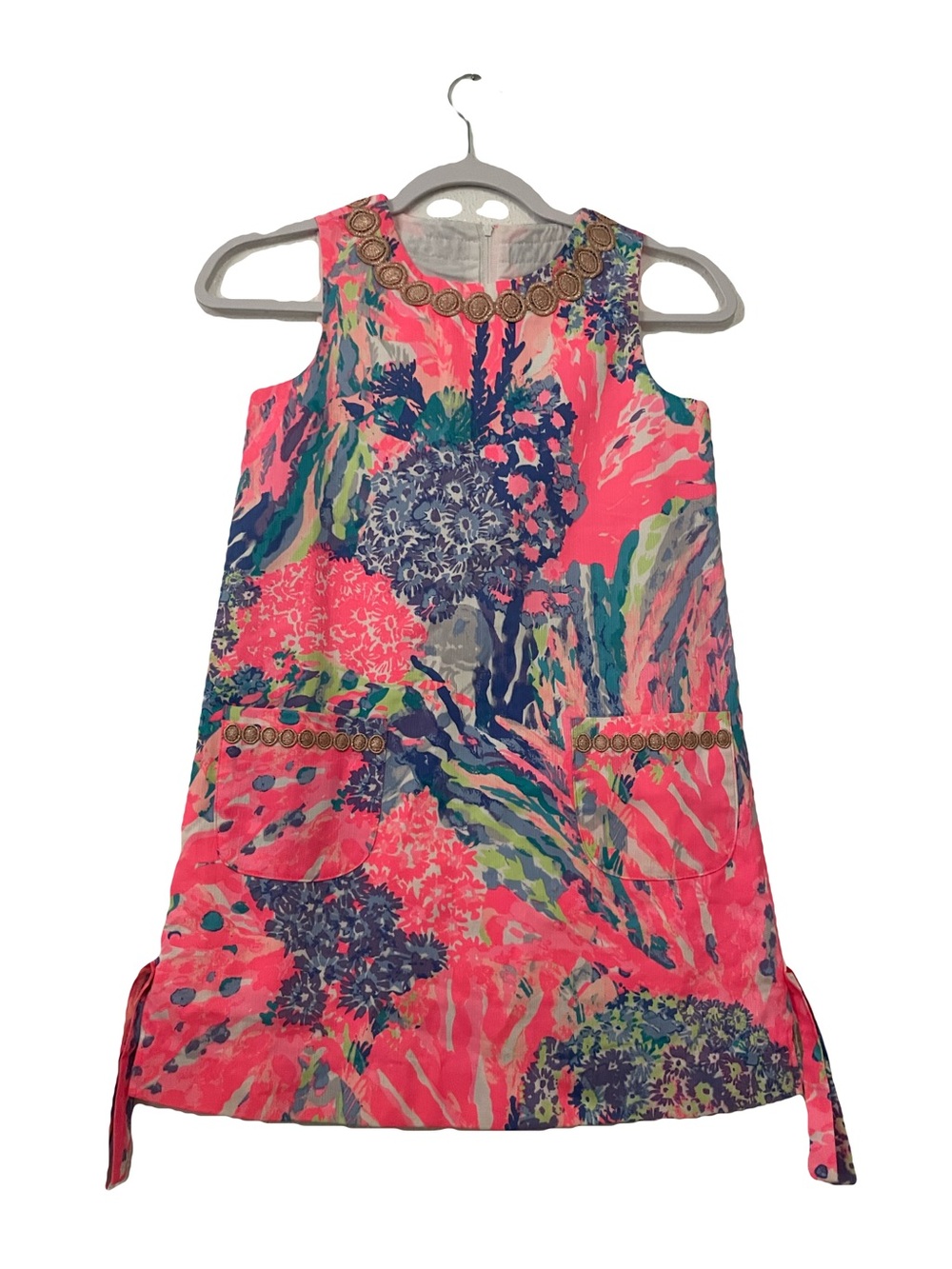 Lilly Pulitzer Neon Pink Tropical Shift Dress with Blue-Green Floral